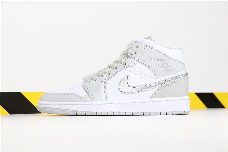 Air Jordan 1 MID White Silver Shoes - Click Image to Close